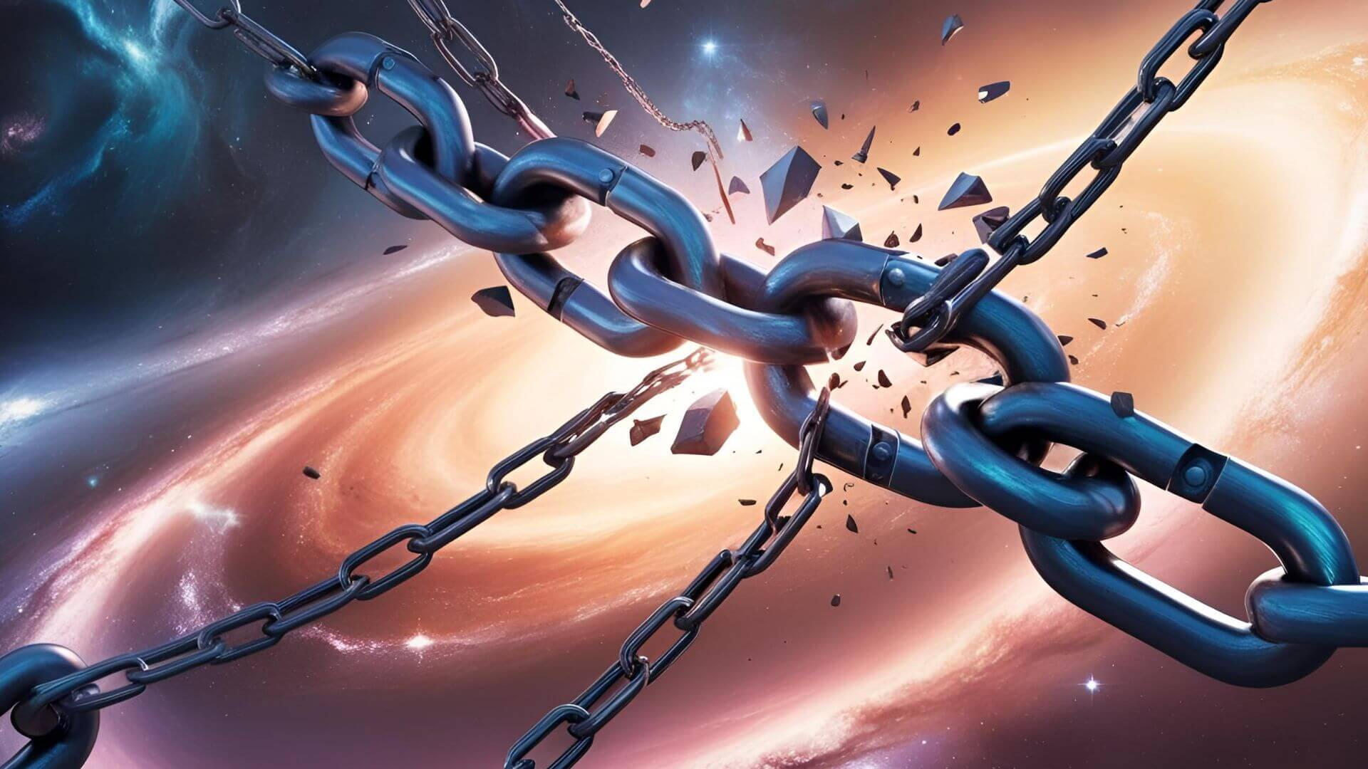 Chain breaking A chain breaking in the universe, representing meditation sessions breaking the chains.
