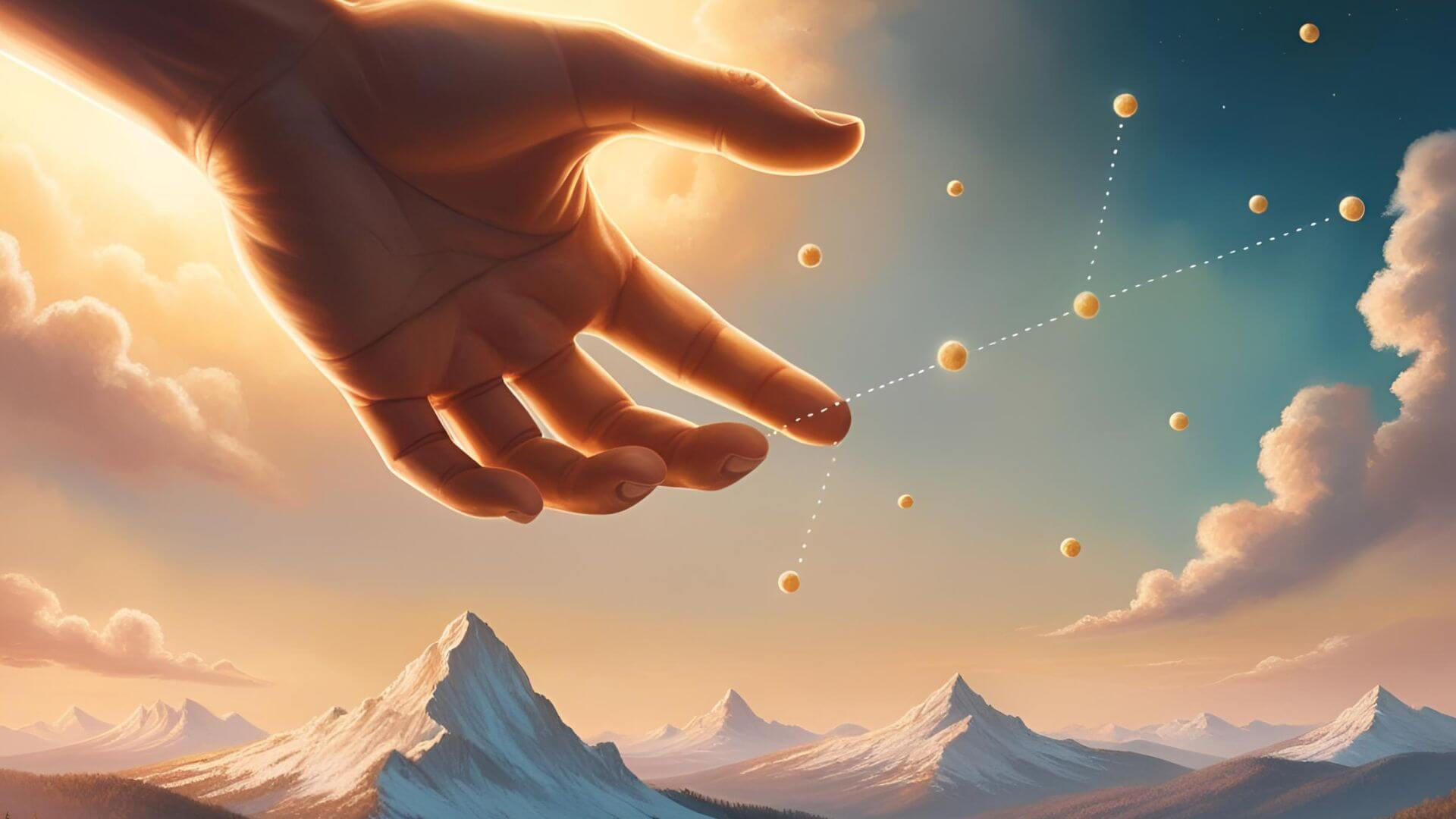 Hand in the sky A helping hand, in the sky reaching down to join the dots through meditation